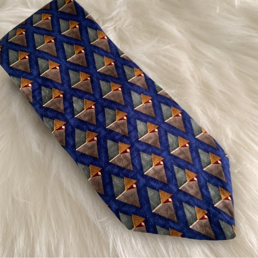 Oscar de la Renta 100% Silk Blue Abstract Mens Tie